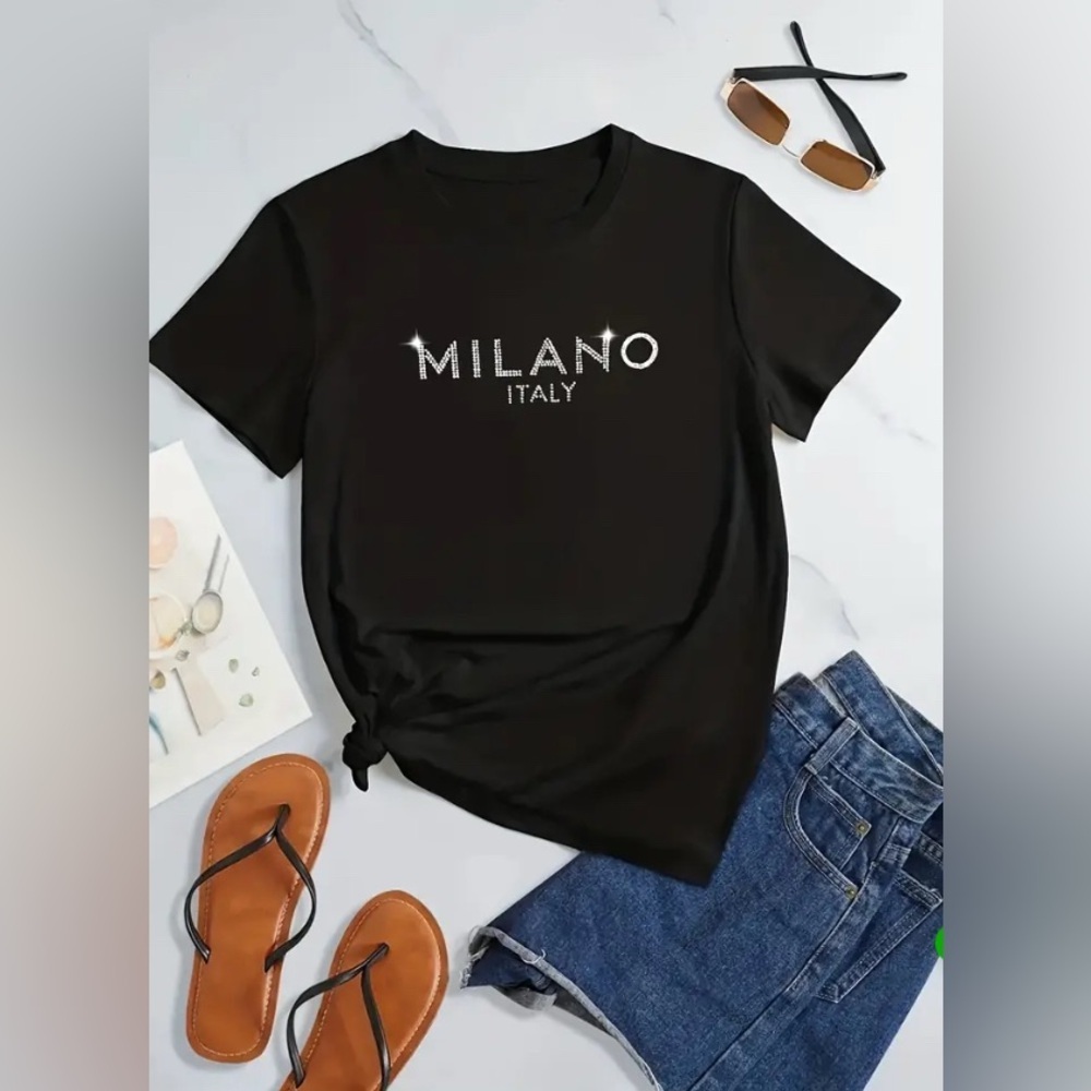 T-SHIRT: Black Sparkle Print w/Short Sleeve, NIP - Picture 3 of 12